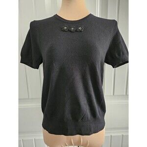 Bogari Black Short Sleeve Sweater With Crochet Sewn On Appliqués  Size L